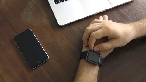 Man's Hand Using Smart Watch Stock Footage 82656800
