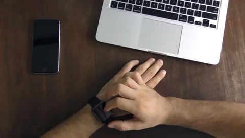 Man's Hand Using Smart Watch Stock Footage 82659912