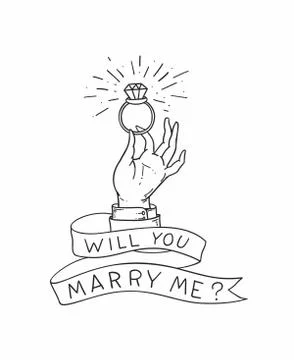 Man's hand with a wedding ring with a diamond. n offer of marriage illustration Stock Illustration
