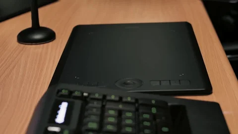Man's hand working on graphics tablet Video stock 85402407