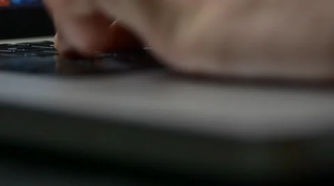 Man"s Hand Working With Laptop Keyboard, Writting Stock Footage 64045099