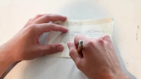 Man's hand writes in a notebook Stock Footage 305511107