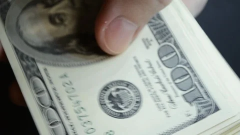 Man's Hands Counting Dollars Stockbeeldmateriaal 95247613