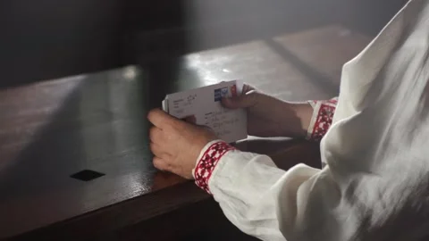 The man's hands fill the fields on the envelopeletter Stock Footage 156746104