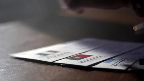 The man's hands fill the fields on the envelopeletter Stock Footage 156746136