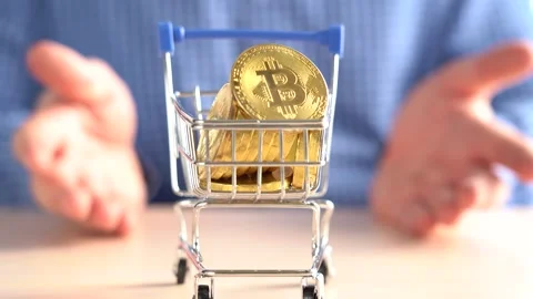 Man's hands. Hands gesture. Bitcoin cart. Stock Footage 156050752