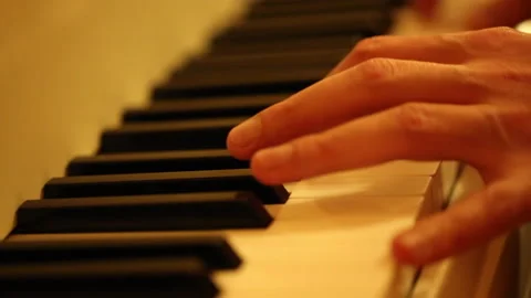 Man's Hands On The Keyboard Of The White Grand Piano Closeup Stock Footage