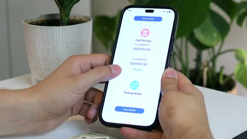 A mans hands navigate a finance app to monitor a diversified cryptocurrency Stock Footage 315430758