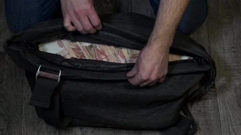Man Holding Bag Full Of Money Concept Of Stock Footage SBV