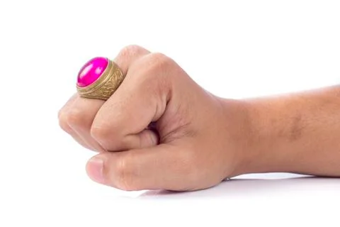 A man's hands with pink  ring Stock Photos