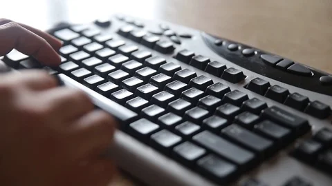 Man's Hands Printing Text On PC Keyboard Stock Footage 123667392