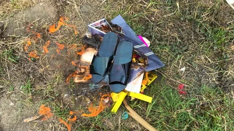 Man's Hands Put Joss Papers Offering To See Off Their Ancestors Stock Footage 307653292