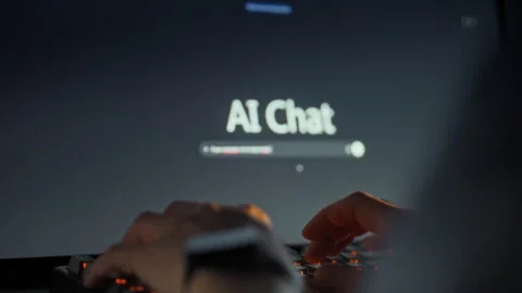 Mans hands rapidly type query into chat window computer screen utilizing key Stock Footage 335125085