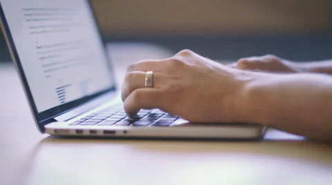 Man's Hands Scrolling on Laptop Video stock 50410744