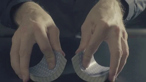 Man's hands shuffing cards. Pocker game Video stock 73138741