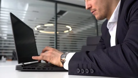 A man's hands type. Selective focus Stock Footage 127428994