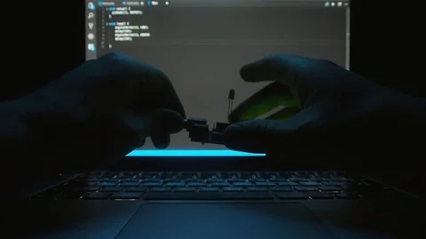 Man's Hands Typing on a Laptop. Turning On Arduino Board. Red Diode Blinking. 스톡 동영상 85123627