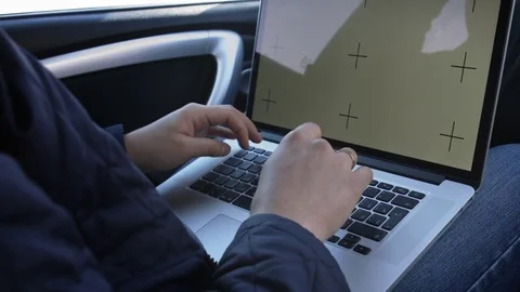 Mans hands using laptop with screen template. Stock Footage 73778637