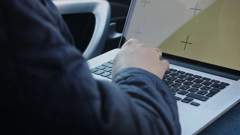 Mans hands using laptop with screen template. Stock Footage 73779268
