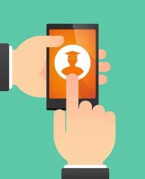 Man's hands using a phone showing a student Stock Illustration