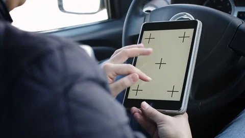 Mans hands using tablet with screen template. 스톡 동영상 73779521