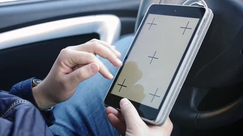 Mans hands using tablet with screen template. 스톡 동영상 73779792