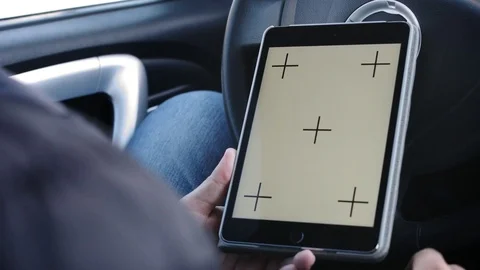 Mans hands using tablet with screen template. 스톡 동영상 73780680