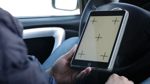 Mans hands using tablet with screen template. Stock Footage 73780870
