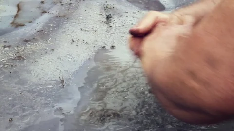 A man's hands washed in a puddle Stock-Footage 75236984
