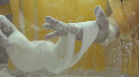 Man's Hands Working With Dough To Make Noodles 05 Stock-Footage 55558153