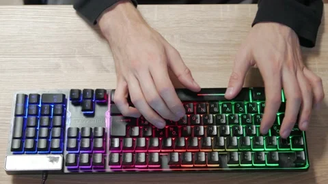 Mans Hands Working On Keyboard Stock Footage 143068287