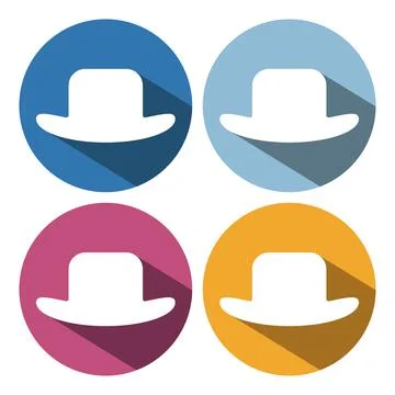 Man's hat icon - vector illustration with long shadow isolated on colours cir Illustrazione stock