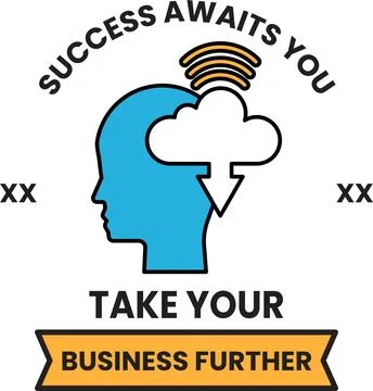 A man's head with a cloud on it and the words "success awaits you" written .. Stock Illustration