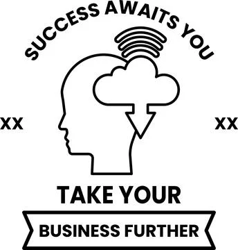 A man's head with a cloud on it and the words "success awaits you" written .. Stock Illustration