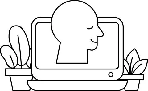 A man's head is on a computer screen Stock Illustration