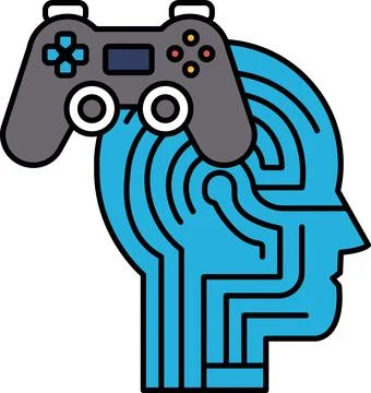 A man's head with a controller in his hand Stock Illustration
