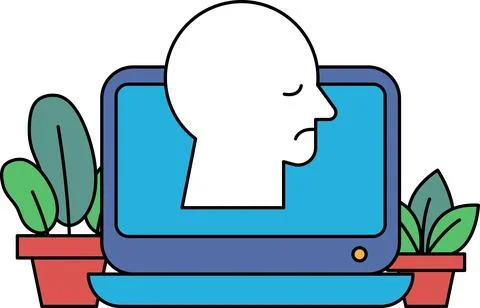 A man's head is drawn on a computer screen Stock Illustration