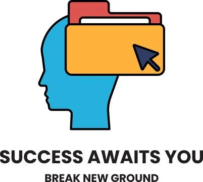 A man's head with a folder on it and the words success awaits you Stock-Illustration