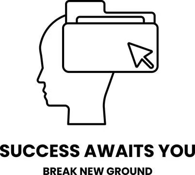 A man's head with a folder on it and the words success awaits you Stock-Illustration