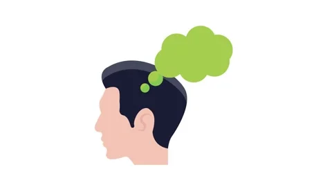 A man's head with a green thought bubble above, symbolizing contemplation o.. Stock Footage 332531534