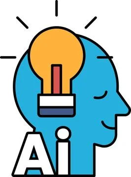 A man's head with a light bulb on it and the word AI underneath Stock Illustration