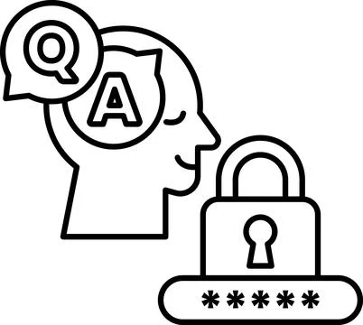 A man's head with a lock on it and the letters A and Q above it Stock Illustration