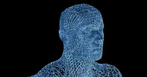 Man's head made of lattice structures, wires, wireframe Stock Illustration