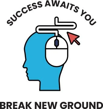 A man's head with a mouse on it and the words "success awaits you" written .. Stock-Illustration