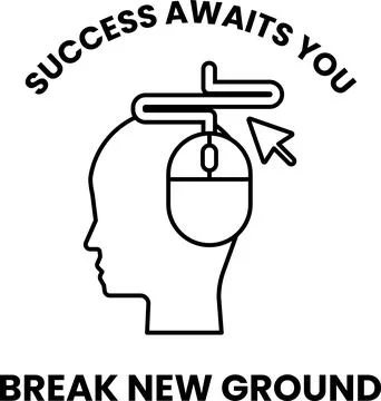 A man's head with a mouse on it and the words "success awaits you" written .. Stock-Illustration