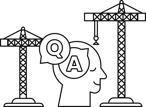 A man's head with a Q and A on it is surrounded by cranes イラスト素材