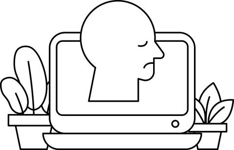 A man's head is shown on a computer screen Stock Illustration