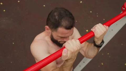 Man's Intense Bar Workout, High Angle View Video stock 329599227