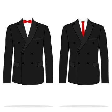 A man's jacket with a tie and a bow tie. Man's duboutt jacket. Stock Illustration