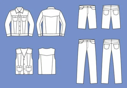 Mans jean jacket clothes. Front and back. Stock Illustration
